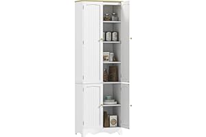 HOMCOM Freestanding 4-Door Kitchen Cupboard, Storage Cabinet Organizer with 4 Shelves, White