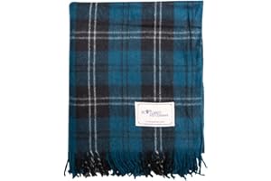 The Scotland Kilt Company Picnic Rug Scottish Tartan Throw in Ramsay Blue - Warm 100% Wool Travel Blanket with Fringed Edges - 60 x 70”