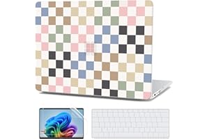 G JGOO Case for 13-inch Microsoft Surface Laptop 2025 Model 2095, Windows 11 Touchscreen Copilot+ PC, Protective Plastic Hard Shell Case + Keyboard Cover +Screen Protector, Colorful Checkered