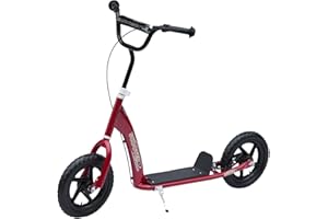 HOMCOM Trottinette Enfant patinette pneus 30 cm Hauteur Guidon réglable poignée Frein et béquille Acier pour Enfants à partir de 5 Ans