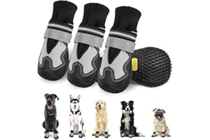 SlowTon Dog Boots for Injured Paws Waterproof - Warm Fleece Lined Dog Paw Protector for Winter Snowy Day Non-Slip Dog Shoes with Reflective Straps Outdoor Walking Boots Small Medium Large Dogs