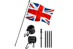 RHAIQBVC 6FT Flag Pole Kit ,Telescopic Flag Poles for Garden,Wall Mounted Flagpole Kit with Tangle-free 360 Rotating Rings , Heavy Duty Stainless Steel Flagpole Set for House Garden Yard Outdoor Fence,No Flag