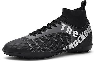 BINBINNIAO Unisex Football Shoes Football Boots Kids High-Top Soccer Boots Boys Girls Breathable Football Shoes with Cleats