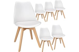 FRUOGO Lot de 6 chaises de salle à manger pieds en bois de hêtre massif - Design scandinave - Chaises de cuisine rembourrées coussin d'assise confortable salle à manger,cuisine,salon,S5