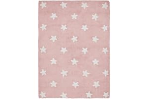 Lorena Canals C-R-SW Pink Stars White Washable Rug, Rosa