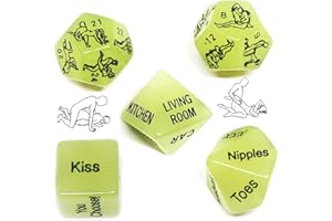 LQSSA 5 Dés Phosphorescents, Jeu, Jouet, Humour, Cadeau De Couple, Ami, Vert, Lumineux, pour La Saint Valentin Et Les Fêtes De Fin D'année.
