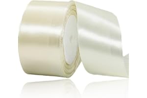 ALOHOVME Ruban Satin Crême 50mm, 23 mètres Rubans de Tissu Beige Couture Ruban Cadeau pour Décoration de Mariage, Emballage cadeau, Bouquet de fleurs, Artisanat DIY, Décoration gâteau d'anniversaire et Noël