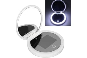 LUQEEG Espejo Compacto de Viaje con Cámara UV, Espejo UV Portátil de Aumento 2X con Luces Que Verifican el Protector Solar Facial, Espejo de Viaje Plegable de 3.5 Pulgadas