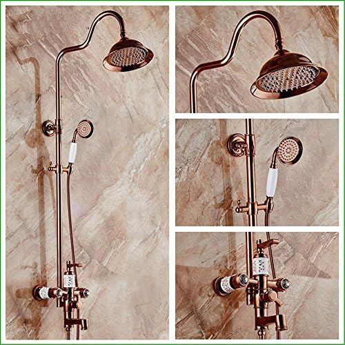 QINLEI Bathroom faucet copper paint rose gold shower set into the wall and rain gear top spray hand shower
