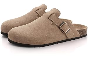 KINHA Sabots tendance en daim pour femme avec semelle intérieure en liège et soutien de la voûte plantaire, conviennent pour la plage et les amateurs de plein air