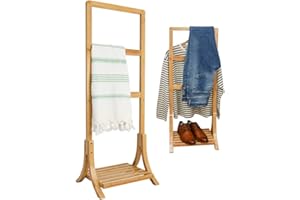 DuneDesign Porte Serviette en Bambou Durable - 40x30x102cm Sèche Serviettes sur Pied Salle de Bain