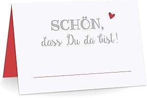 KuschelICH Premium Tischkarten Schön, DASS Du da bist! mit Herz Platzkarten zum selbst Beschriften (Rot, 25)