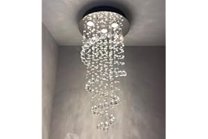 ‎A1A9 A1A9 Elegante Spiral Kristall Kronleuchter, Klar K9 Kristall Regentropfen LED Deckenleuchten, Chrom Unterputz Pendelleuchte Leuchte für Wohnzimmer Esszimmer Flur Treppe Foyer D40cm H80cm