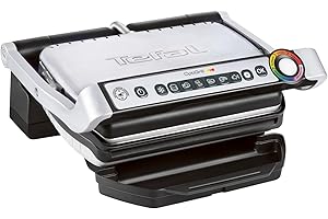 ‎TEFAL Tefal OptiGrill Kontaktgrill, 6 automatische Programme, Garstufenanzeige, passt Temperatur und Grillzyklus ans Grillgut an, antihaftbeschichtete abnehmbare Platten, Elektrogrill, Edelstahl, GC705D16