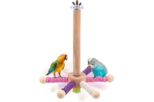 PENITUE Perchoir Rotatif pour Oiseaux, Jouet Interactif, Support Perroquets Balançoire en Bois Exercice d'escalade Accessoires Cages pour Perruches Calopsittes Inséparables et Perruches Ondulées