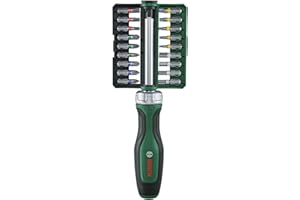 Bosch Set de 19 tournevis a cliquet a embout (36 dents porte-embout magnétique Softgrip 18 emb. acier S2 barrette clipsable)