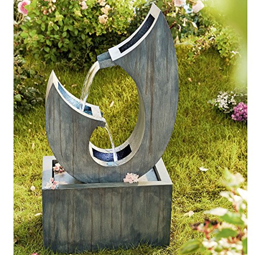 miaVILLA Gartenbrunnen Brunnen Delta LED Beleuchtet Metall Grau - 5