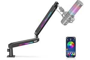 TONOR Bras Micro de Gaming RGB, Bras de Microphone à Profil Bas avec Lumière RGB Contrôlable, Support de Micro pour Streaming avec Gestion des Câbles, Large compatibilité, T90LP