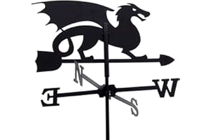 SvenskaV Wetterhahn 45cm Metall Schwarz Motiv Drache Klein Wetterfahne Windfahne Windrose
