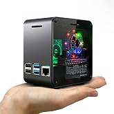 ElectroCookie Raspberry Pi 4 - Aluminum Case for Mini Tower with Fan and Color Changing Ambient Light (Matte Black and Dark G