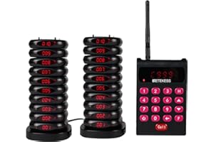Retekess TD161 Buscapersonas Restaurante, 500M Avisadores Clientes, Teclado Extraíble, Fácil Configuración, 300 mAh 20H, Sistema de Llamadas para Pubs, Zoo, Logística (20 Buscapersonas)