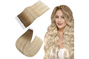 ‎EASYOUTH Easyouth Echthaar Extensions Tape in Balayage Haar Tape in Extensions Echthaar Tape in Mittelbraun Mix Honigblond und Platinblond 24 Zoll 50g