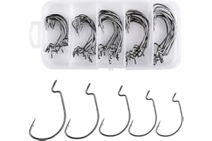 Jinlaili Amo da Pesca, 50 Pz Ami da Pesca in 5 Dimensioni 2# 1# 1/0# 2/0# 3/0#, Amo da Pesca Occhiello, Ganci Spinato, Ami da Pesca in Acciaio al Carbonio con Scatola
