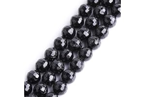 GEM-INSIDE CREATE YOUR OWN FASHION GEM-Inside AAA Grade Genuine 8mm Natural Black Tourmaline Gemstone Quartz Faceted Round Tiny Small Spacer Beads for Jewelry Making Bracelet Earrings Charms Full Strand
