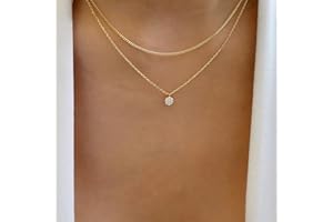 TseenYi Layered Cz Crystal Pendant Necklace Layered Gold Necklace Round Solitaire Pendant Necklace Sparkling Crystal Necklace Bridal Cz Necklace Chain Jewelry for Women and Girls Gifts