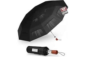LFLFWY 3T Wind Armor Travel Umbrella Compact Easy Auto Open Close Folding Umbrellas for Rain Windproof Umbrella for Women and Men Durable Real Wood Handle Portable Fits Backpack Car