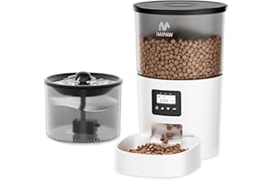 IMIPAW Comedero Gato Automatico y Fuente para Gatos Combo, Dispensador Comida para Perros, Gatos, 1-6 Comidas al Día, 1-20 Porciones por Comida, 3L Combo