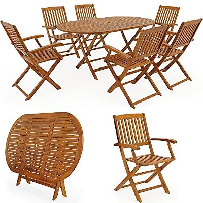 Deuba Salon de jardin Boston Ensemble 1 Table et 6 Chaises Bois d'acacia