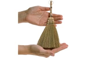 SN SKENNOVA - (winzige Größe) asiatischer Schneebesen, thailändischer Naturstrohbesen mit Stickerei, Nylonfadengriff mit Nylonaufhänger, 27,9 cm kurz