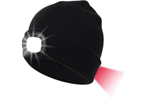 INHDBOX LED Mütze Kappe, Strickmütze mit USB Nachladbare Licht, Beleuchtung und blinkende Warnungs-Arten 8 LED, einfache Installation Vorne Hinten Scheinwerfer-Mütze, Unisex-Winterwärmer-Strickkappe