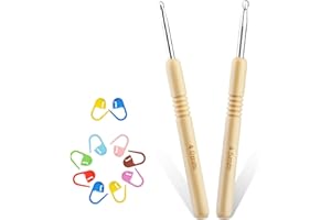 DEUDY 2 Stück Häkelnadeln, 4,0 mm–4,5 mm Häkelnadel-Set, Häkelnadel-Set für Anfänger, ergonomische Holzgriffe zum Häkeln mit Maschenmarkierern für Anfänger DIY-Stricker Häkelgarn