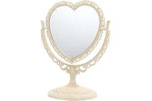 Luxshiny Specchio da Tavolo Retrò Specchio da Tavolo a Forma di Cuore con Supporto Specchio Rotante Specchio per Il Trucco a Due Lati