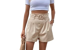 EMOTTOS Bermuda Pantaloncini Donna Estivi, Vita Alta Pantaloncini Corti Elasticizzata con Tasche con Cintura Rimovibile Casual Plissettata Pantaloni Shorts Loose Estivi, Albicocca S-XL
