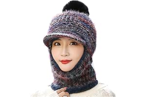 MZSYLK Womens Winter Hat and Neck Warmer Sets Girls Warm Knitted Cap and Scarf Set Thermal Fleece Lined for Outdoor Sports,Winter Gift