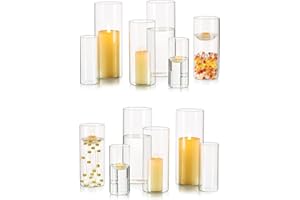 Photophore Bougeoirs Verre Vase Cylindrique: Hewory 12pcs Porte Bougie en Verre pour Centre de Table Noel Mariage, Vase TTransparent Bougie Flottante Supports pour Bougies Piliers
