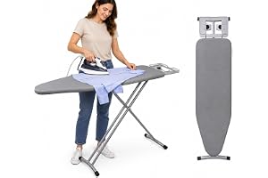 SKY-TOUCH Foldable Ironing Board (110 x 33 cm) – Features an Extra-Large Iron Rest,Sturdy Metal Frame, Adjustable Height, And Stable, Non-slip Feet Suitable for Home Laundry Rooms or Dormitories Grey