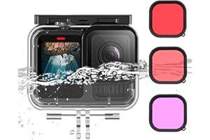 Honbobo Boîtier étanche + Filtres de plongée pour GoPro Hero 13 Black, Boîtier de plongée 45M pour GoPro Hero 13/12/11/10 Black Boîtier de Protection Coque étanche Filtres sous-Marins Accessoires