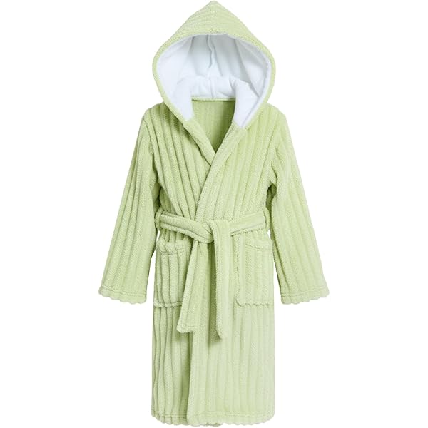JiAmy Meisjes ochtendjas fleece badjas met capuchon kinderen warme zachte badjas fuzzy handdoek gewaden 4-14 jaar kinderen, Groen, 10-12 jaar