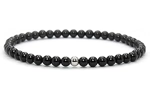 Echtes Onyx Edelstein Armband mit 4mm Perlen - verschiedene Längen - Heilstein Schutzstein Talisman Glücksbringer Geschenk (Onyx, 20CM)