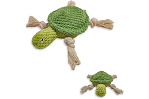 TONYFY Cute Sea Animals Dog Toys with Squeaker, Interactive Plush Cotton Toys with Knot and Crinkle Paper - for Puppies, Small and Medium Dogs (Green Turtle)