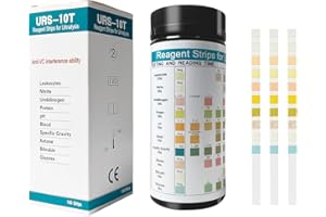 UEOMUL 10 IN 1 Strisce Test Urine 100pcs, kit per Test UTI con leucociti, nitrito, urobilinogeno, proteine, pH, gravità specifica del sangue, chetone, bilirubina, glucosio, Strisce Reagenti Urine