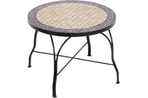 albena Marokko Galerie Jamal Marokkanischer Mosaiktisch Couchtisch 60cm rund (Jamal: Natur/blau/grün/rot) Beistelltisch | Terrassentisch | Mediterraner Fliesen Tisch für Haus & Garten|