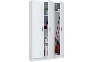 Habitdesign, Mehrzweckschrank mit 3 Türen und 4 Einlegeböden – geräumiger Schrank in Mattweiß für Schlafzimmer, Flur oder Abstellraum, Maße: 109 x 180 x 37 cm (B x H x T), Pflegeleichte Oberfläch