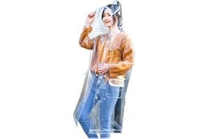 Freesmily Super transparenter Regenmantel für Damenmode Wasserdichter Regenponcho aus EVA, wiederverwendbar mit Kapuze mit Kordelzug