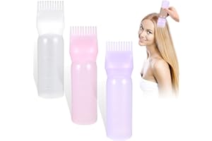WUIOWPPIC 3Pcs Hair Dying Brush Bottle, Lightweight Root Comb Hair Tools Applicator Bottles, Hair Color Brush with Graduated Scale for Salon Hair Coloring Dying Oil, Medicine 120ML (White, Pink, Purple)