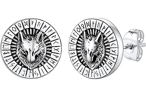 Supcare Herren Wikinger Ohrringe Edelstahl Thors Hammer/Geometrisch Dreieck/Wolfkopf Viking Rune Ohrringe Ohrstecker Rock Ohr Piercing Personalisiert Modeschmuck für Halloween Weihnacht